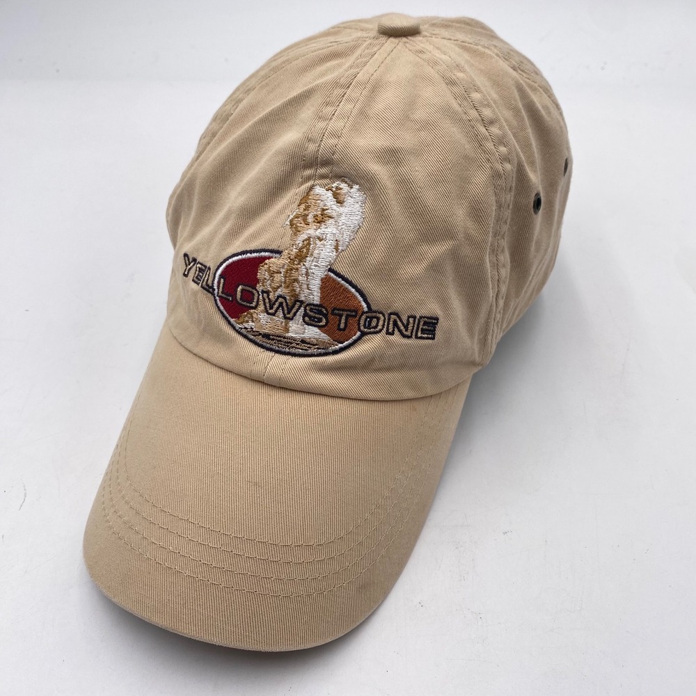 YELLOWSTONE Sansegal‎ Old Faithful Hat Cap Mens Womens Tan Cotton Souvenir Dad